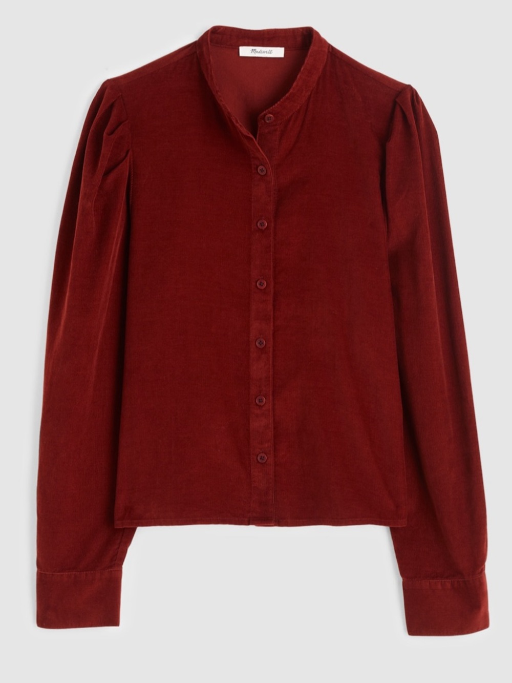 MADEWELL Puff sleeve button up shirt dark red size M